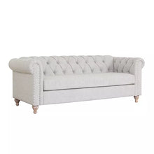 將圖片載入圖庫檢視器 3 Seater KD White Fabric Chesterfield Sofa for Living Room
