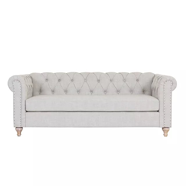 3 Seater KD White Fabric Chesterfield Sofa for Living Room